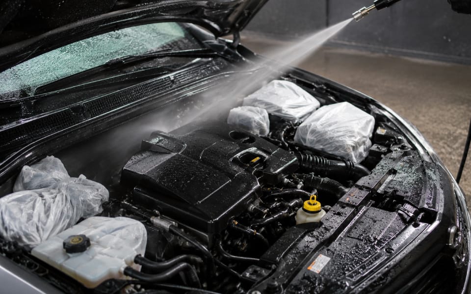 Desengrasado y lavado de motor con agua a presión controlada para eliminar suciedad extrema