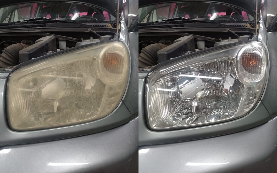 Proceso de pulido de faros para eliminar la opacidad amarillenta y recuperar la potencia lumínica original