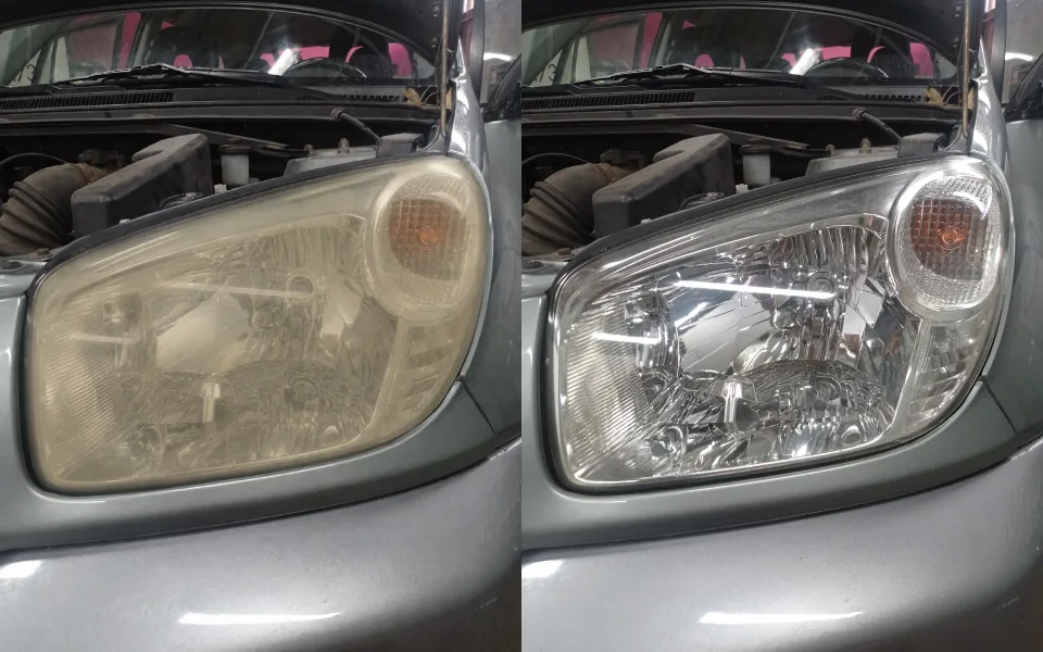 Proceso de pulido de faros para eliminar la opacidad amarillenta y recuperar la potencia lumínica original